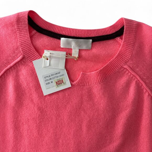 Lisa Todd 100% Cashmere Notched Crew Sweater Soft Pink Wm Sz Med Lightweight NWT - Picture 8 of 9